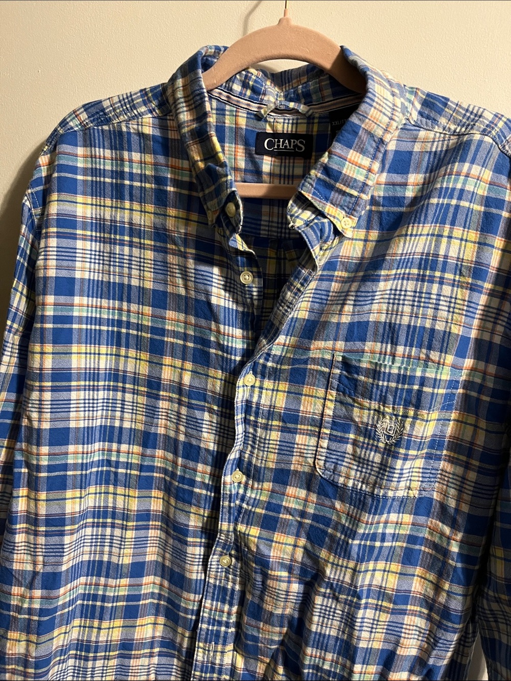 Chaps Blue and Yellow Plaid Button-Down Shirt